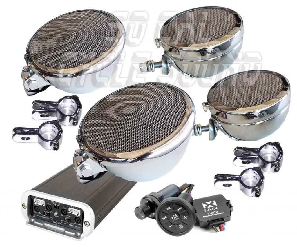 Handlebar/Crashbar 4 Speaker Chrome Speakers Kits So Cal Cycle Sound